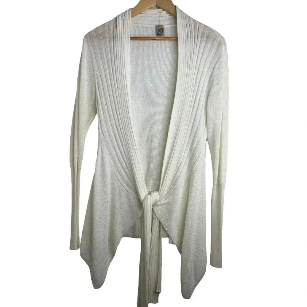 Indies open front tie cardigan sweater white made in italy size small knit ivory